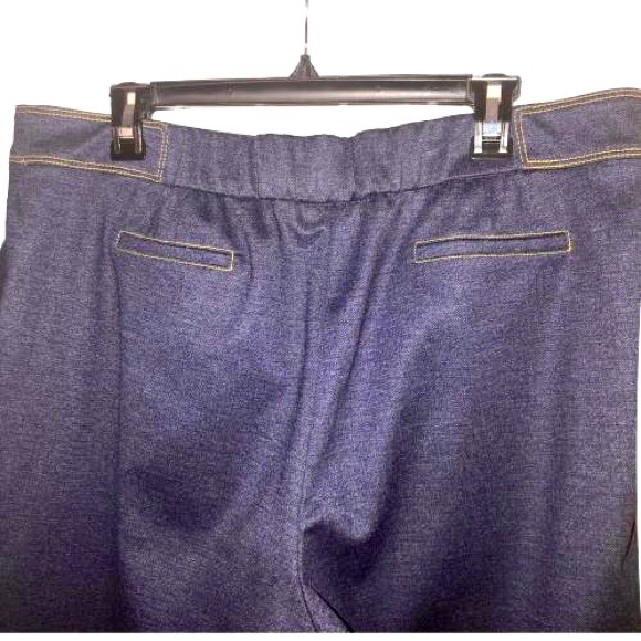 Tahari Navy Denim Flexible Waist Zipper Pointe Knit Pants - Picture 2 of 15
